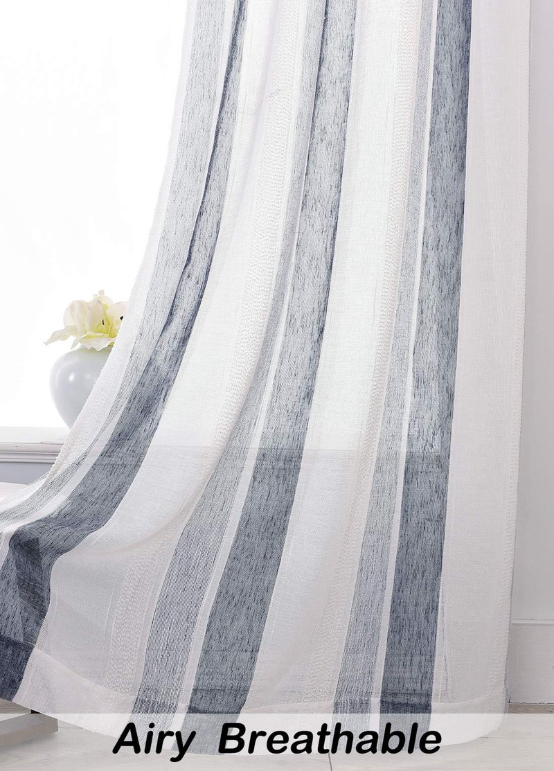 Central Park Navy and White Stripe Sheer Curtains Boucle Linen Farmhouse Rustic Window Curtain Panel Yarn Dyed Woven 95 Inches Long for Living Room Bedroom with Rod Pocket, 40" W x 95" L (Pack of 2) - Image 4